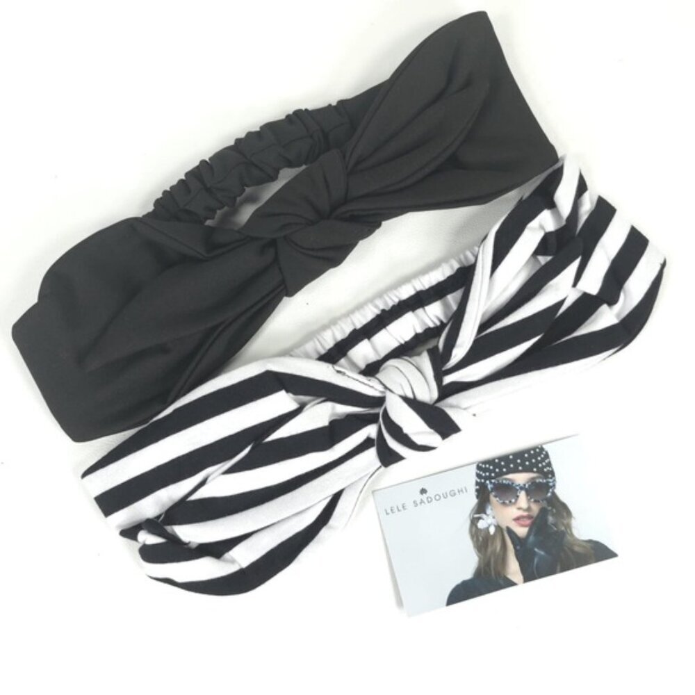 NWT LELE SADOUGHI SET of 2 Betty Headbands Black & White LSHA376BW One Size